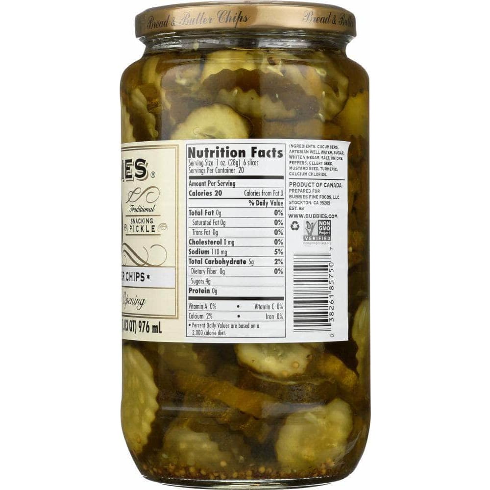 Bubbies Bubbies Pickle Bread and Butter Chips, 33 oz