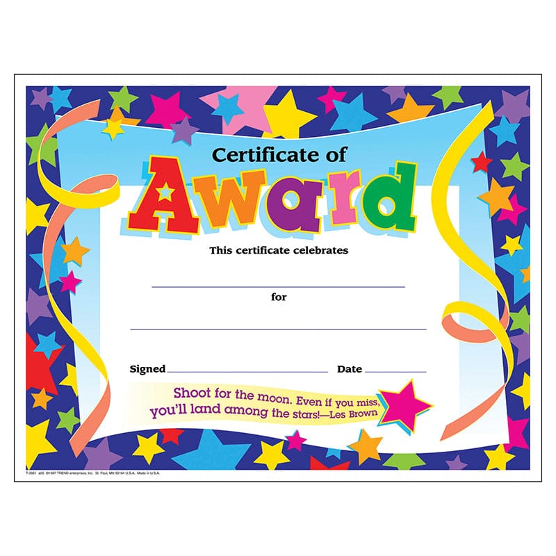 Certificate Of Award Stars 30/Pk 8-1/2 X 11 (Pack of 8) - Certificates - Trend Enterprises Inc.