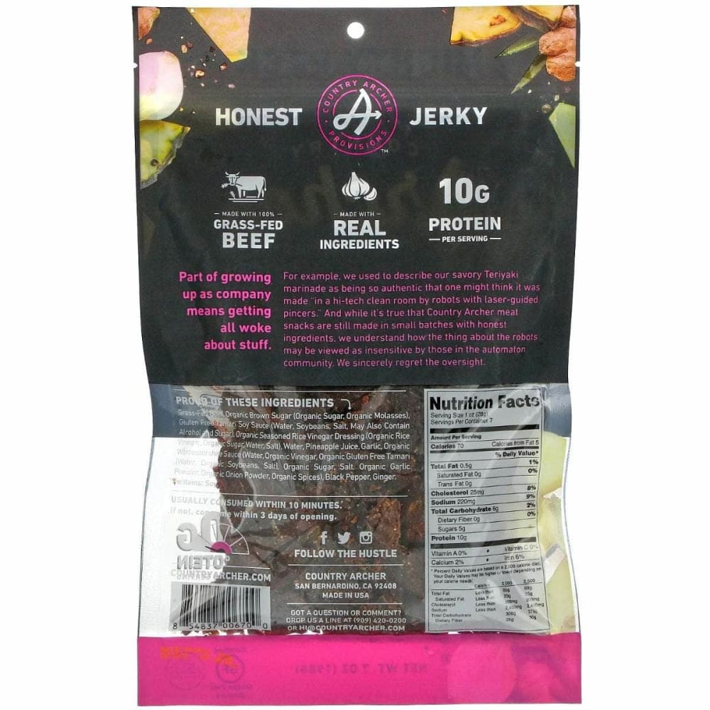 COUNTRY ARCHER Country Archer Jerky Beef Teriyaki, 7 Oz