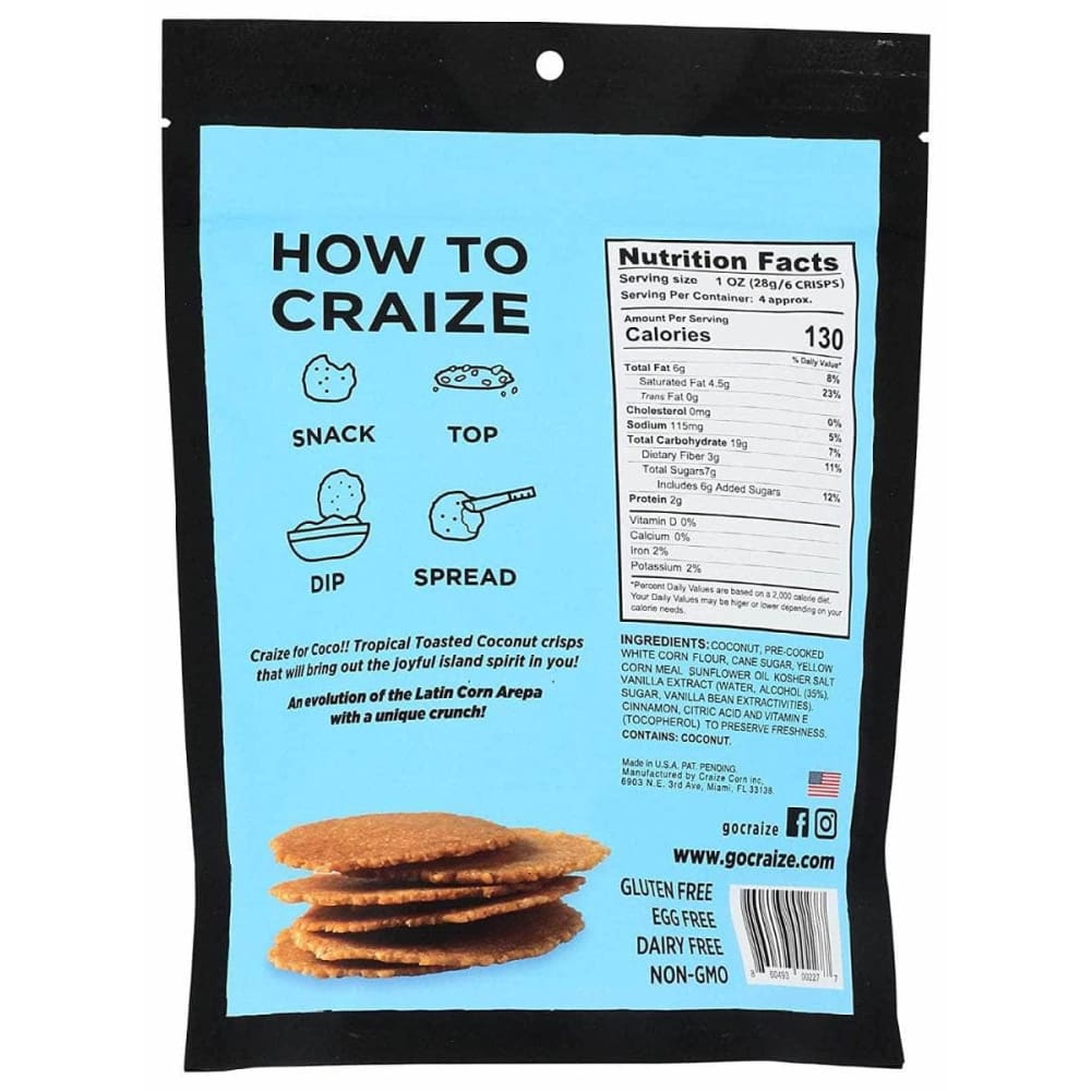 CRAIZE Craize Crackers Corn Coconut, 4 Oz