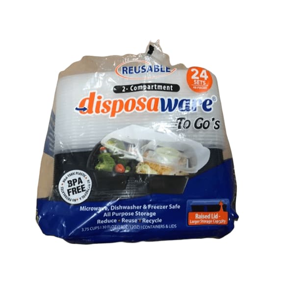 Disposaware 2 Compartment Reusable Meal Containers, 24 pk. - ShelHealth.Com