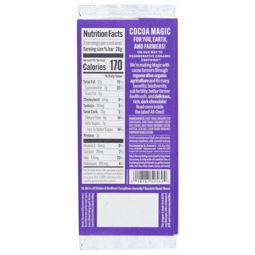 DR BRONNER Grocery > Refrigerated DR BRONNER: Salted Dark Chocolate Bar, 3 oz