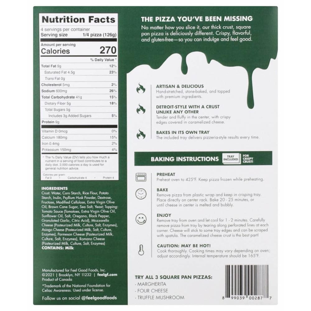 FEEL GOOD FOODS Grocery > Frozen FEEL GOOD FOODS: Four Cheese Pizza, 17.8 oz