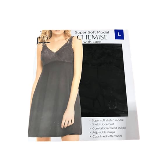 Felina Super Soft Modal Chemise With Lace - Black-ShelHealth.Com