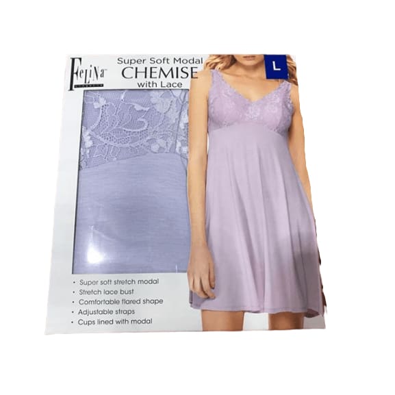 Felina Super Soft Modal Chemise With Lace - Light Purple-ShelHealth.Com