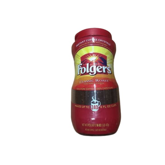 Folgers Instant Coffee Crystals, Classic Roast, 16 Ounce - ShelHealth.Com