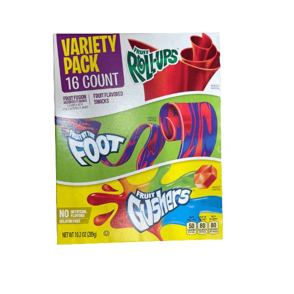 Fruit Roll-Ups Fruit Roll-Ups, Fruit by the Foot, Gushers, Snacks Variety Pack, 16 ct