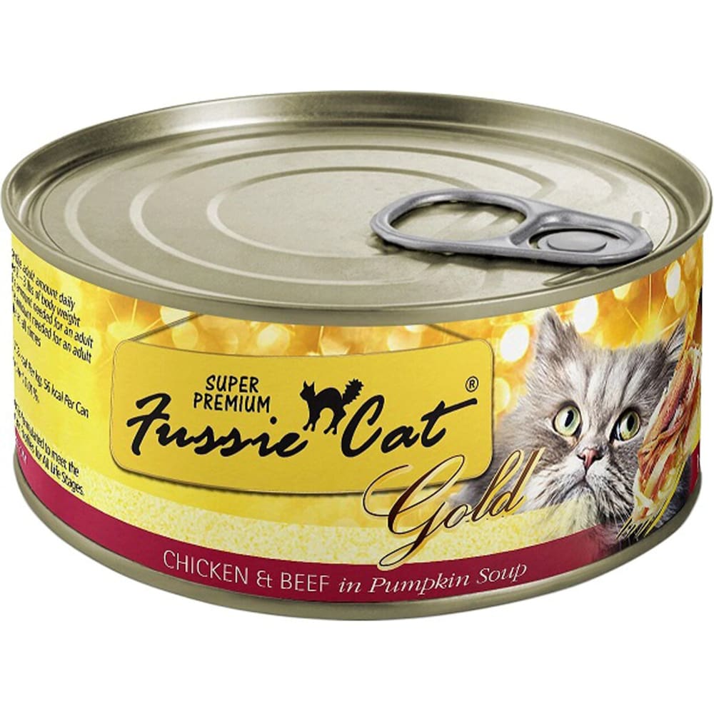 Fussie Cat Gold Chicken Beef Pmpknsoup 2.82oz/24 Superprem Can - Pet Supplies - Fussie