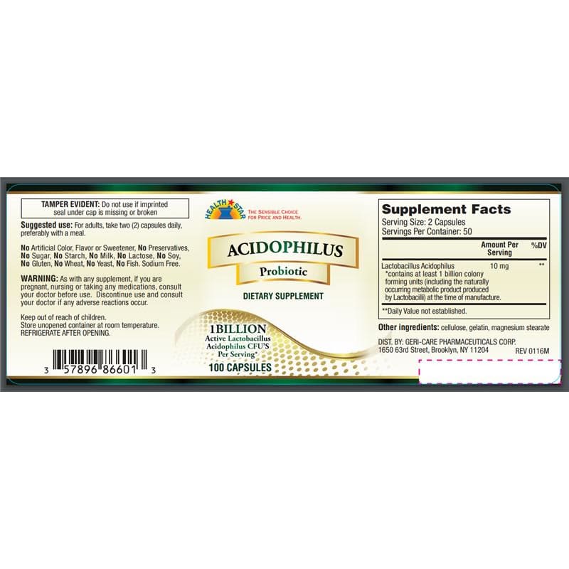 GeriCare Acidophilus (Bacid) Bt100 Box of 100 (Pack of 4) - Over the Counter >> Vitamins and Minerals - GeriCare