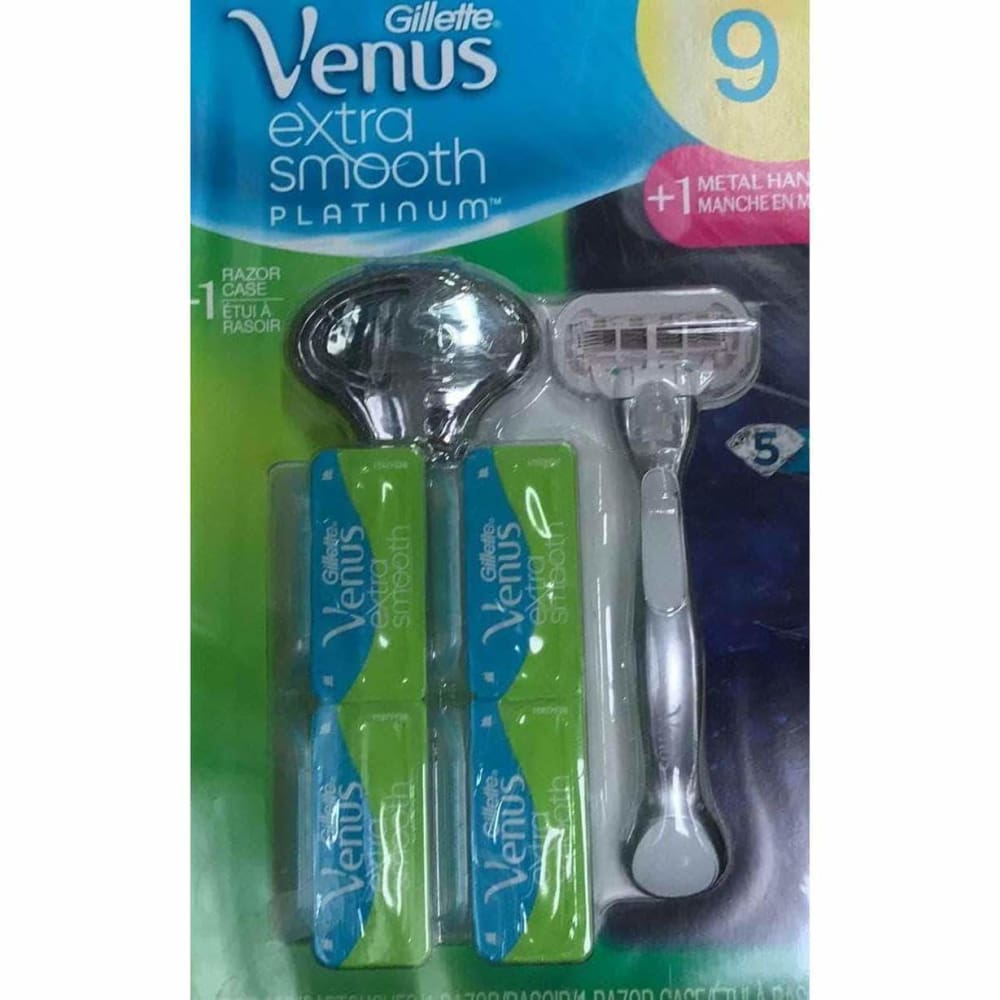Gillette Venus Extra Smooth Platinum Razor with 9 Blade Refills and Case - ShelHealth.Com