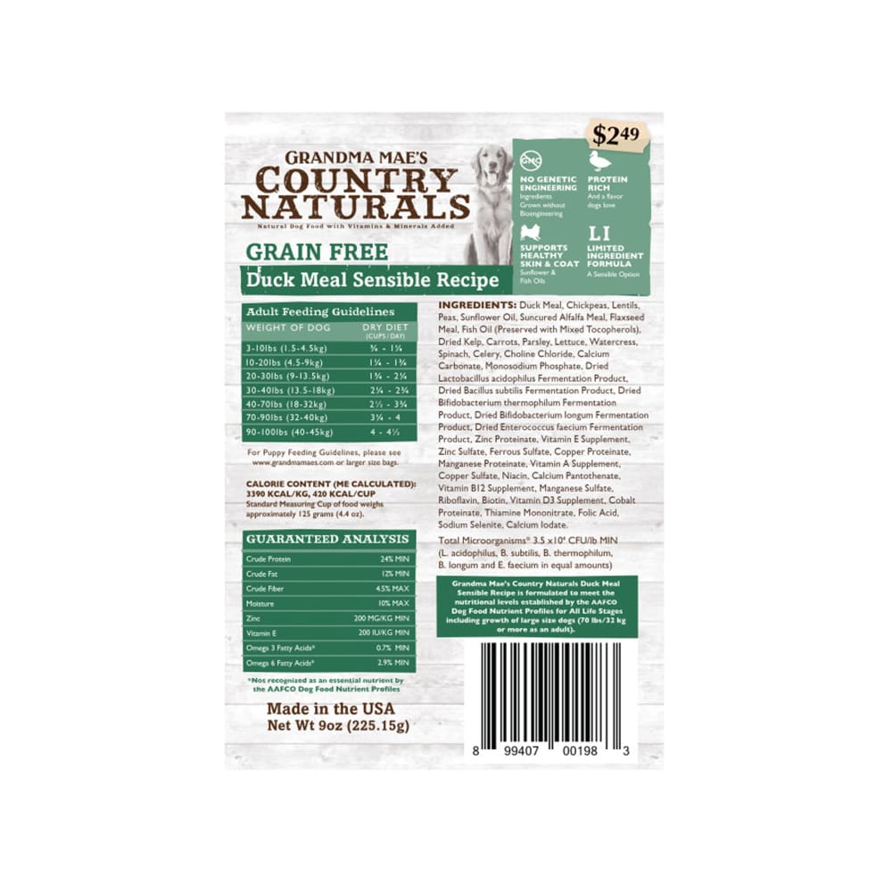 Grandma Maes Country Naturals Grain Free Duck Meal Sensible Recipe 9 oz - Pet Supplies - Grandma Maes