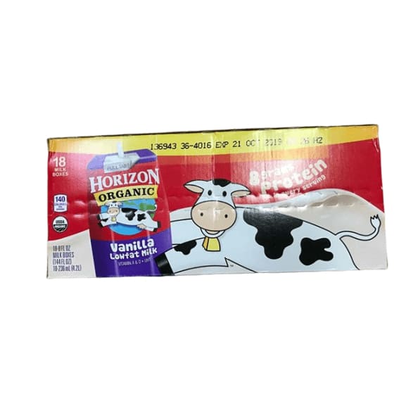 Horizon Organic, Chocolate Lowfat Organic Milk Box, Vanilla, 8 Fl. Oz (Pack of 18) - ShelHealth.Com