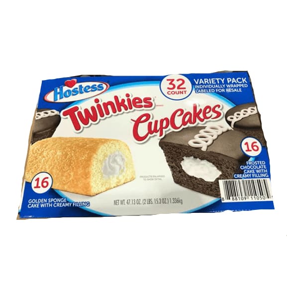 Hostess Twinkies & Cupcakes (16 Twinkies & 16 Cupcakes), Individually Wrapped, 32 Total - ShelHealth.Com