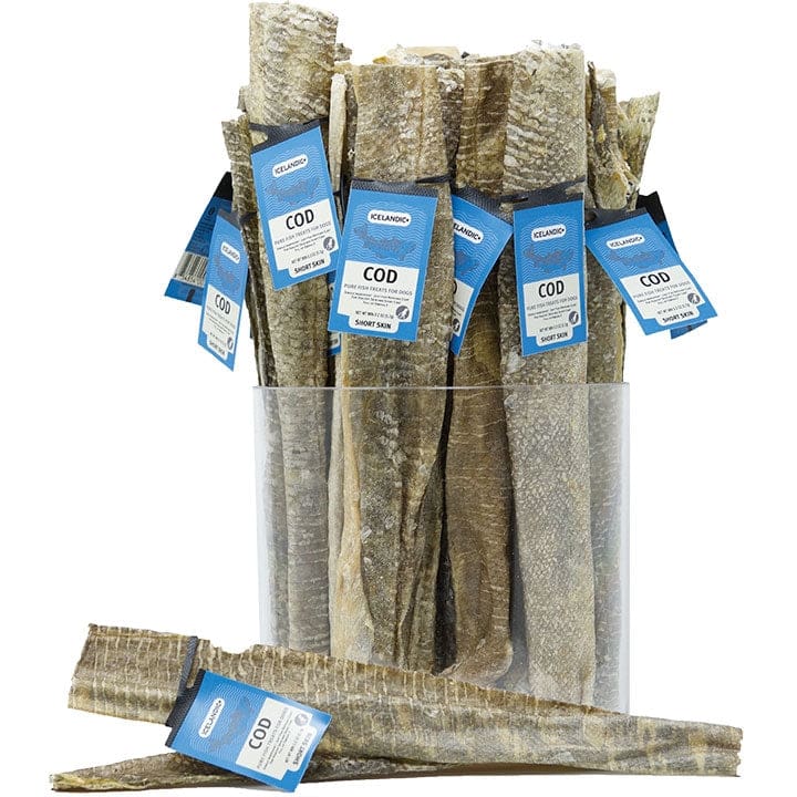 Icelandic Dog Cod Short Skin Strips 36 Pieces Display - Pet Supplies - Icelandic