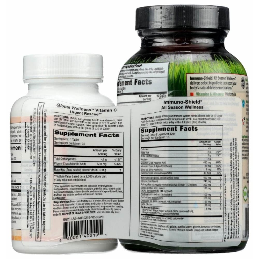IRWIN NATURALS New IRWIN NATURALS: Immuno Shield All Season Wellness Plus Vitamin C Bonus Pack, 100 sg