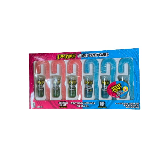 Juicy Drop Gummy Candy Cane w/sour dipping gel - Juicy Drop