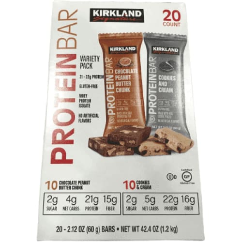 Kirkland Signature Protein Bars, Cookies n Cream & Chocolate Peanut Butter, 20 Count - ShelHealth.Com