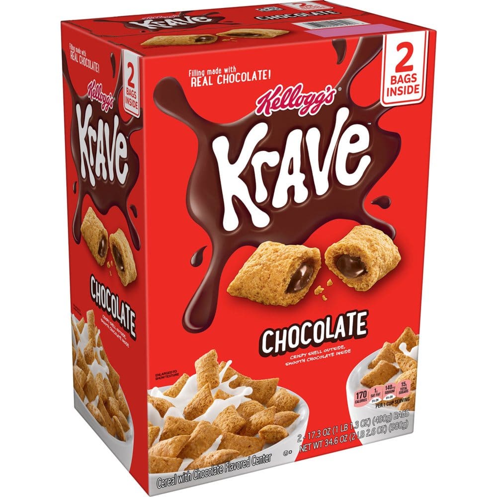 Kellogg's Krave Breakfast Cereal, 7 Vitamins and Minerals, Chocolate,  17.3oz Box
