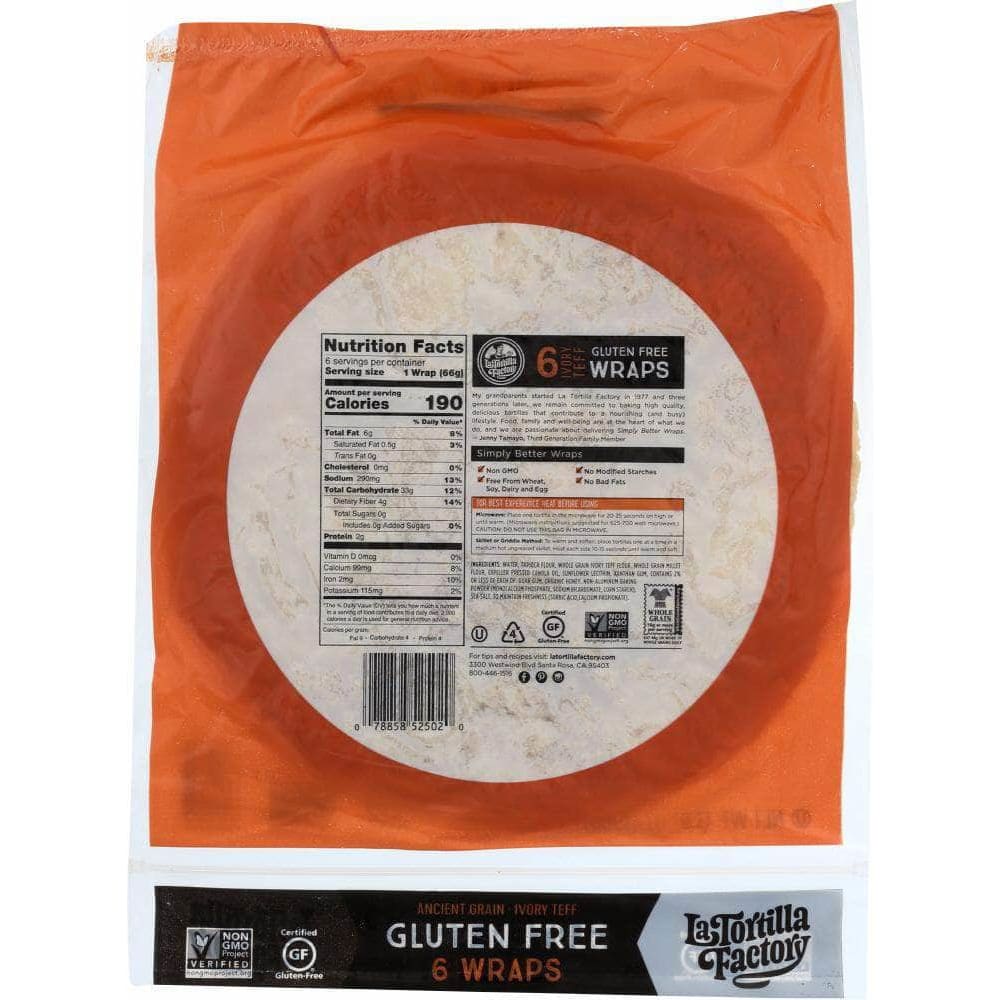 La Tortilla Factory La Tortilla Factory Tortilla Wraps Gluten Wheat Free Ivory Teff, 13.96 oz