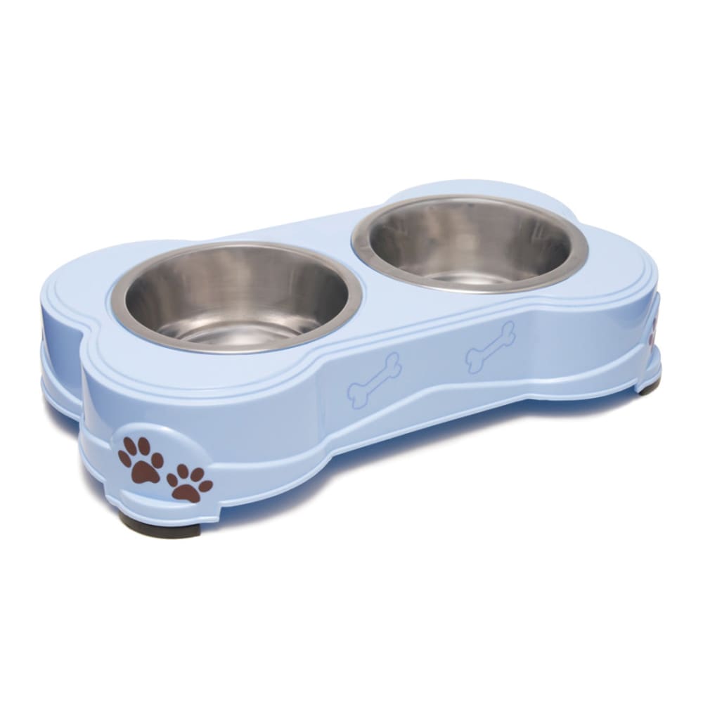 Loving Pets Double Diner Dog Bowl Paw Print and Bone Murano Blue Medium - Pet Supplies - Loving Pets