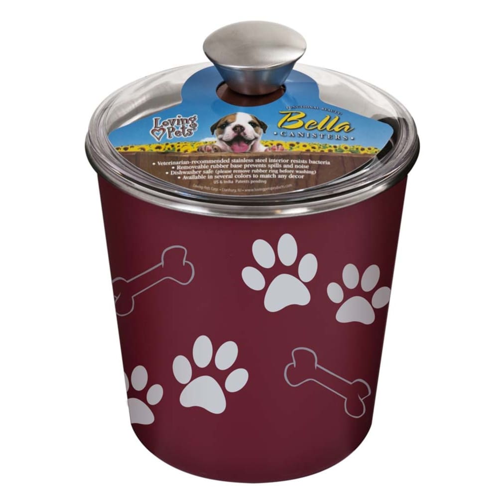 Loving Pets Treat Canister Paw Print and Bone Merlot - Pet Supplies - Loving Pets