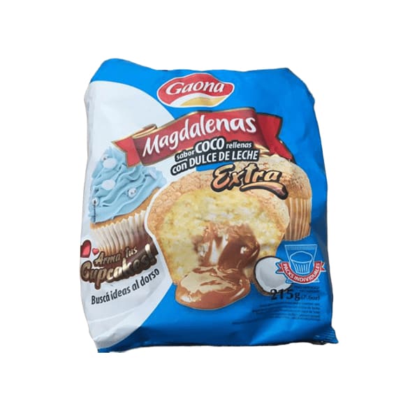 MAGDALENAS Gaona Sabor Coco Rellenas con Dulce de Leche 215 g. - ShelHealth.Com