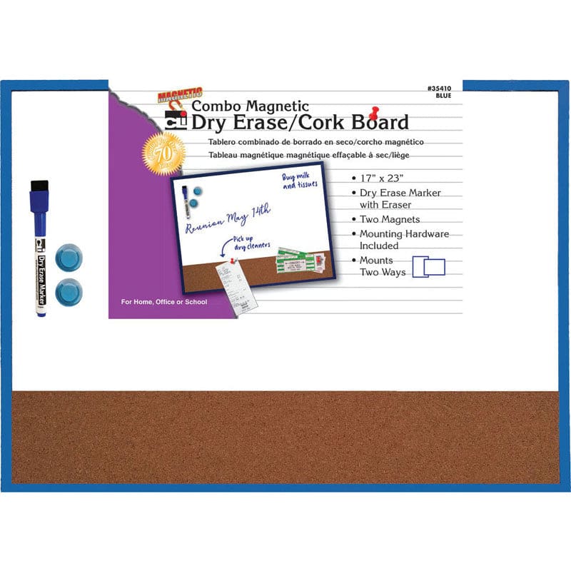 Magnetic Dry Erase with Cork Board Blue Frame 17X23 with Eraser & Marker (Pack of 2) - Dry Erase Boards - Charles Leonard