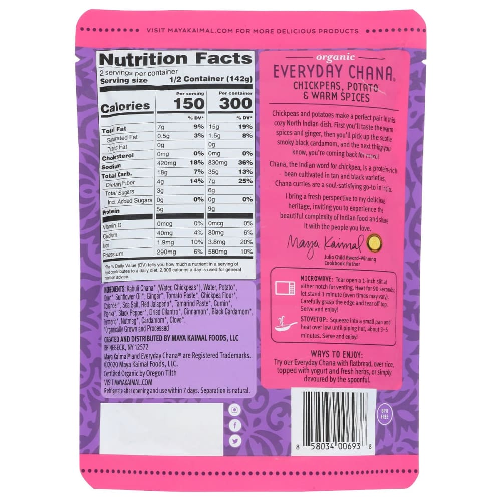 MAYA KAIMAL: Organic Everyday Chana Chickpeas Potato Warm Spices 10 oz - Grocery > Packaged Foods - MAYA KAIMAL