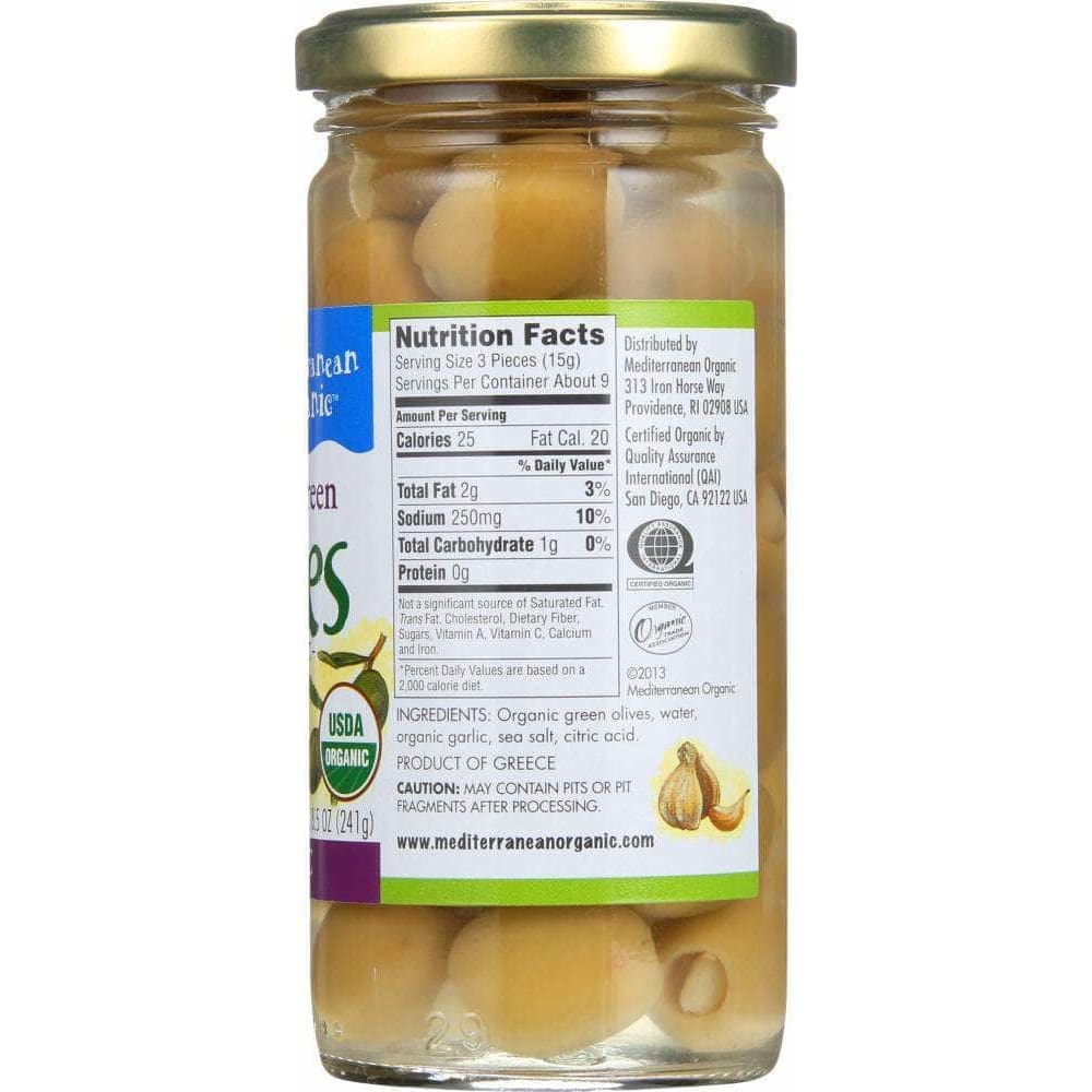 Mediterranean Organic Mediterranean Organics Stuffed Green Olives Garlic Organic, 9 oz