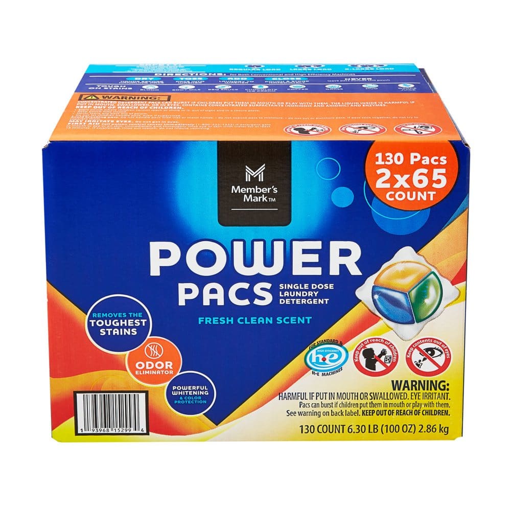 Member’s Mark Laundry Detergent Power Pacs Fresh Clean Scent (130 ct.) - Laundry Supplies - Member’s Mark