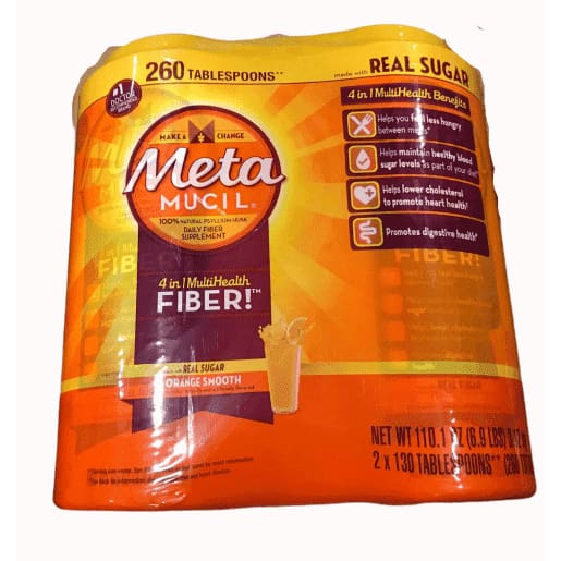 Metamucil With 100% Natural Psyllium Fiber, Orange, 53.2 oz Bottle (260 doses) - ShelHealth.Com