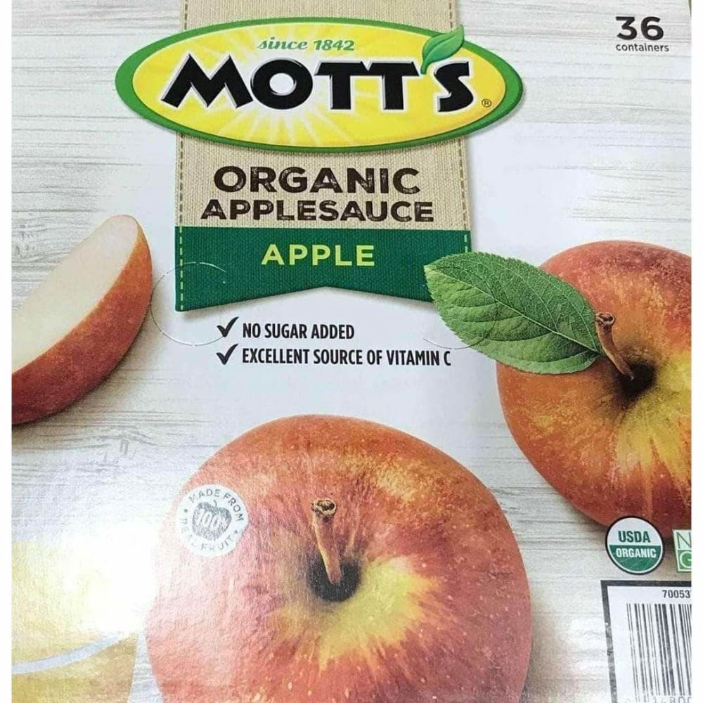 Mott's Organic Applesauce, 3.9 oz cups, 36 count - ShelHealth.Com