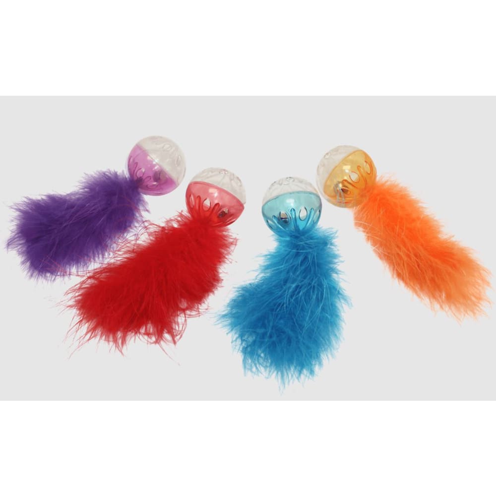 Multipet Lattice Ball with Feather Cat Toy Assorted 5 in 2 Pack - Pet Supplies - Multipet
