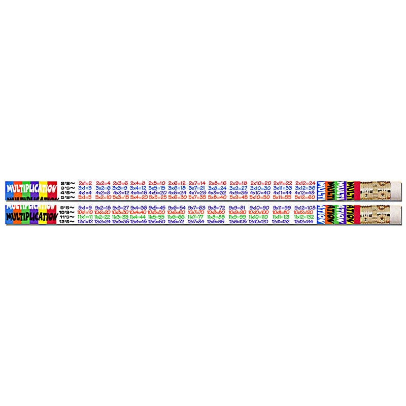 Multiplication Tables 12Pk Motivational Fun Pencils (Pack of 12) - Pencils & Accessories - Musgrave Pencil Co Inc