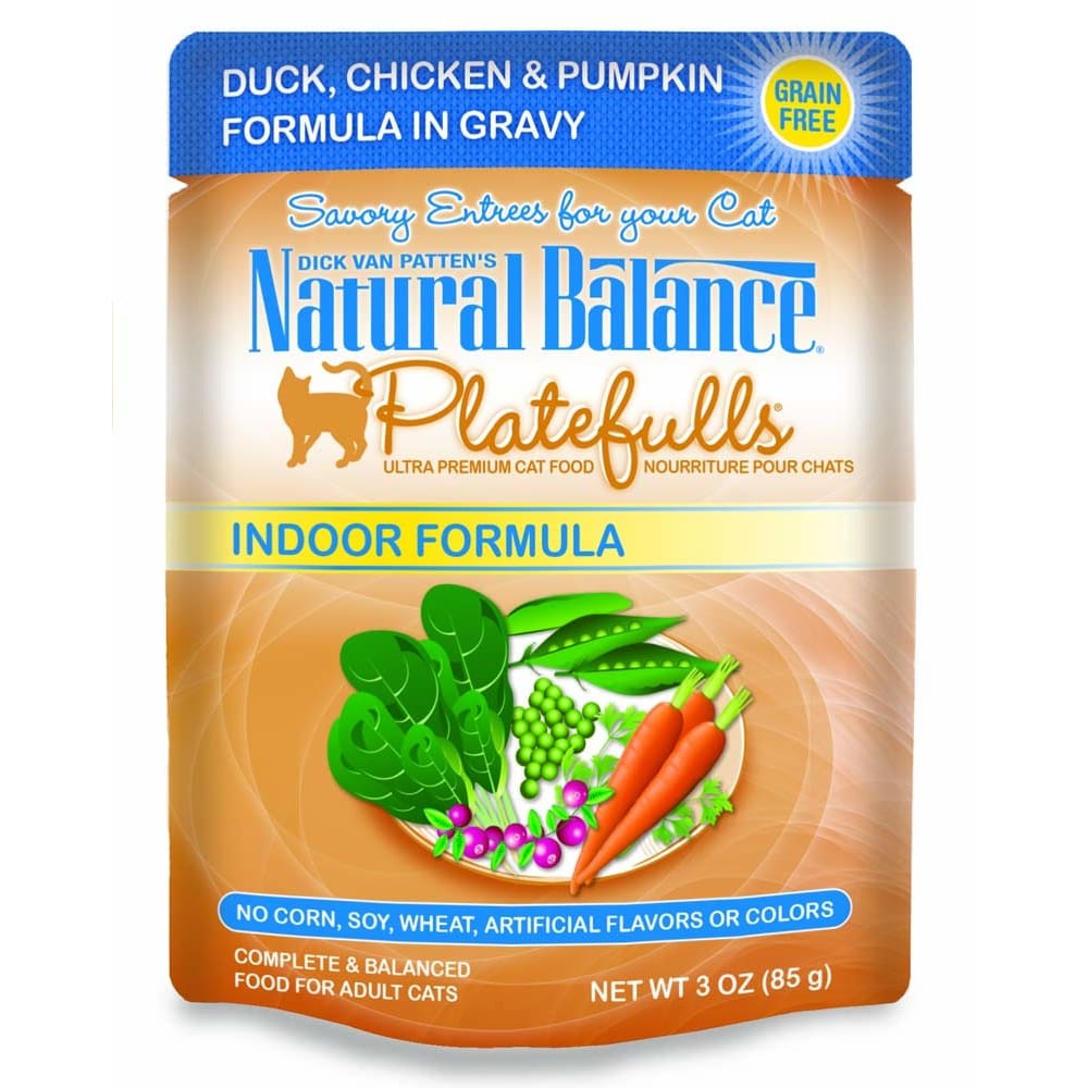 Natural Balance Pet Foods Platefulls Indoor Wet Cat Food Duck Chicken Pumpkin in Gravy 24ea/3 oz 24 pk - Pet Supplies - Natural Balance