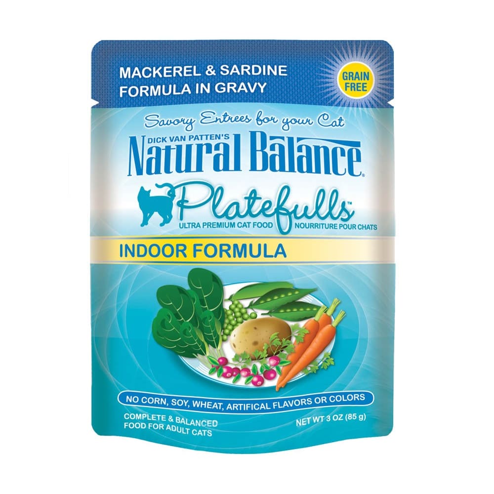Natural Balance Pet Foods Platefulls Indoor Wet Cat Food Mackerel Sardine in Gravy 24ea/3 oz 24 pk - Pet Supplies - Natural Balance