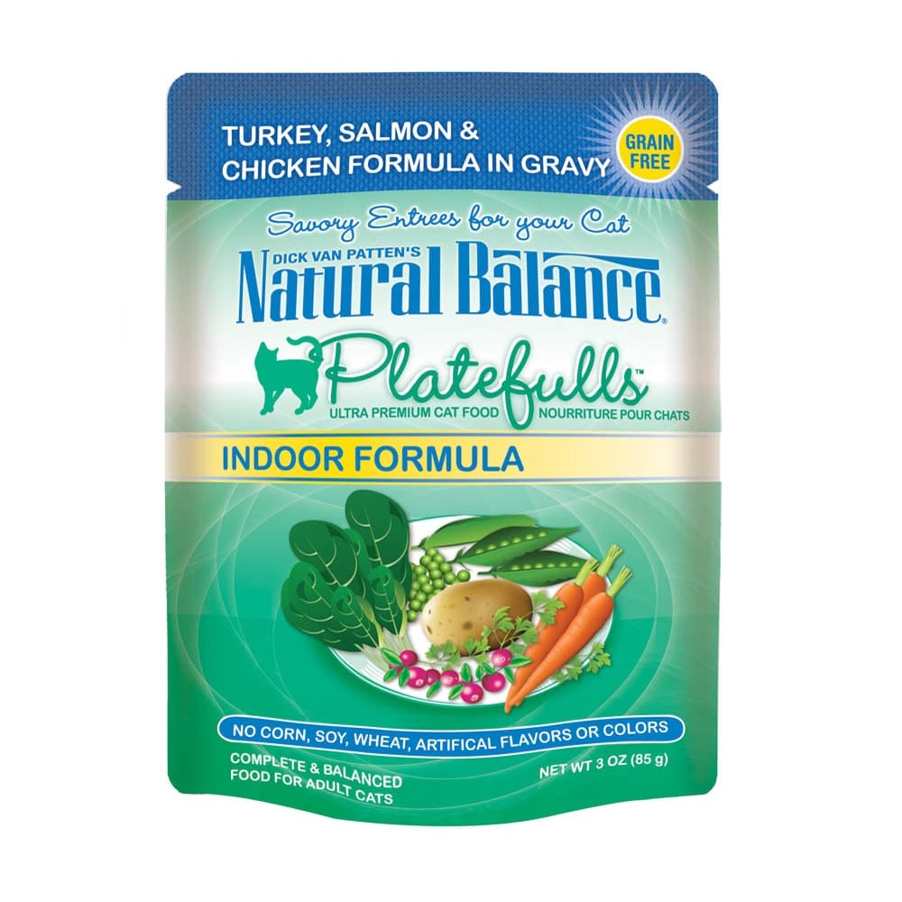 Natural Balance Pet Foods Platefulls Indoor Wet Cat Food Turkey Salmon Chicken in Gravy 24ea/3 oz 24 pk - Pet Supplies - Natural Balance