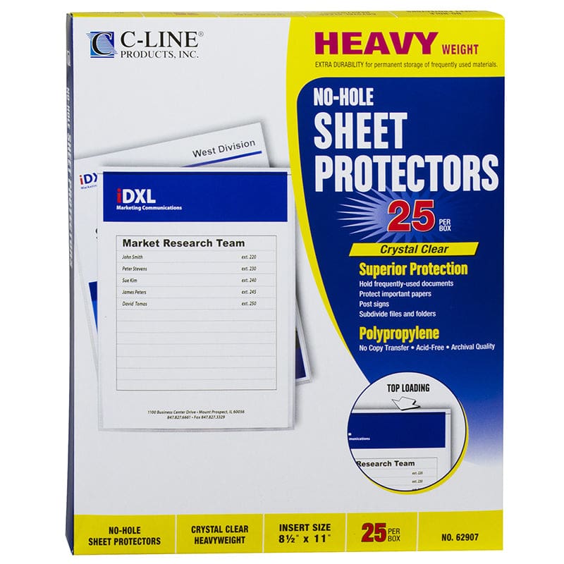 No Hole Sheet Protector Clear 25/Bx (Pack of 6) - Sheet Protectors - C-Line Products Inc
