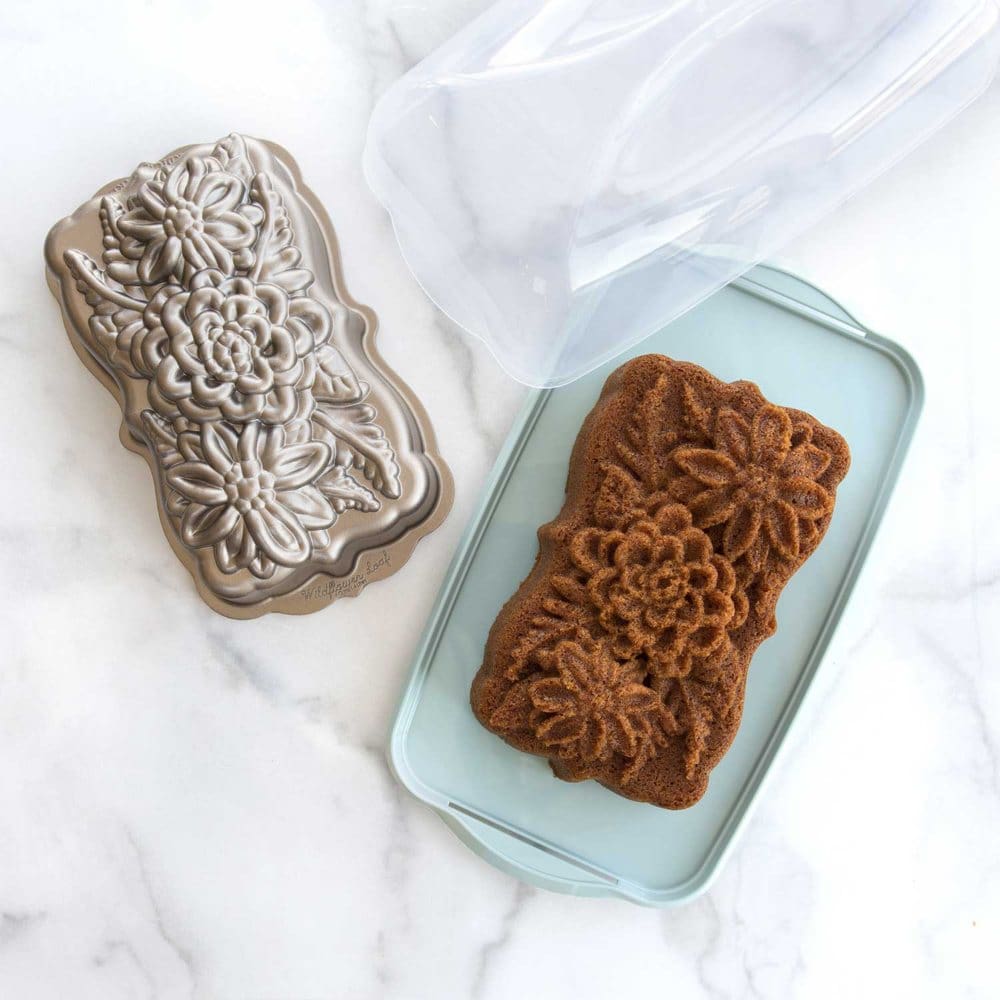 Nordic Ware Toffee Wildflower Loaf Pan with Loaf Keeper ShelHealth