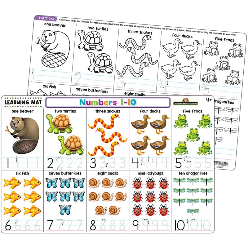 Numbers 1-10 Learning Mat (Pack of 12) - Mats - Teacher Created Resources