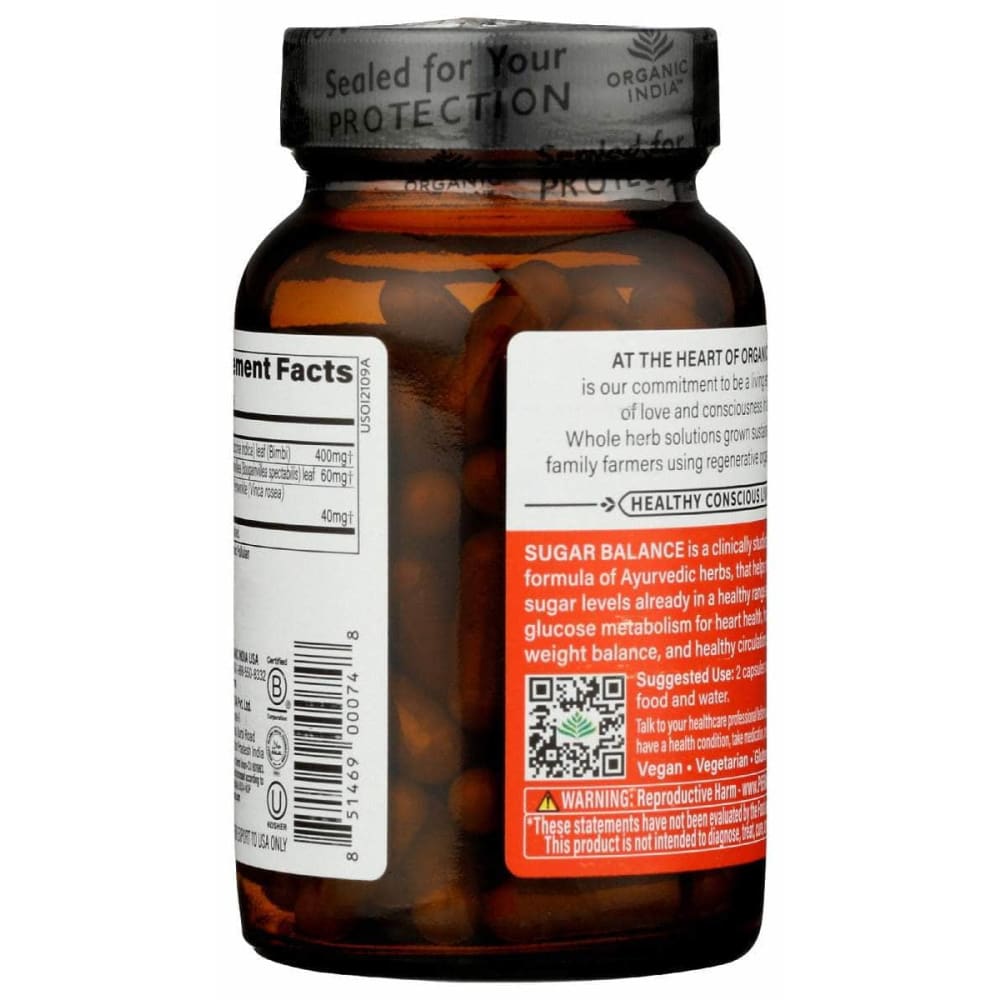 ORGANIC INDIA New ORGANIC INDIA: Sugar Balance Healthy Glucose Metabolism, 90 cp