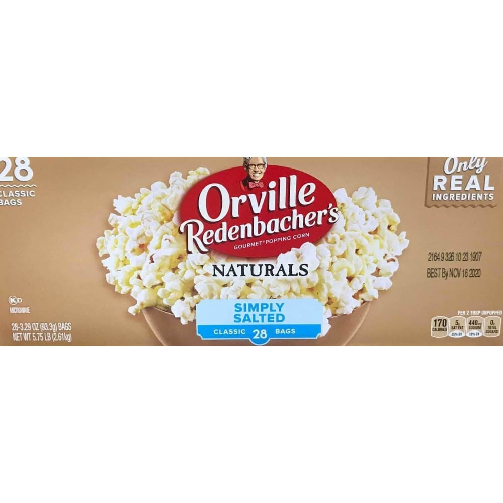 Orville Redenbacher's Naturals Simply Salted Microwave Popcorn, 3.29 Oz, Pack of 28 - ShelHealth.Com