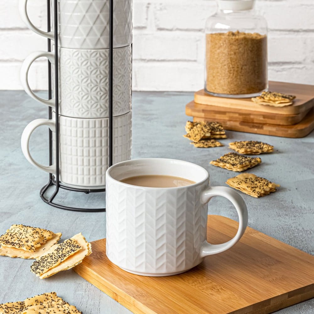 Over and Back 5-Piece Embossed Stackable Mug Set With Rack - Drinkware - Over and Back