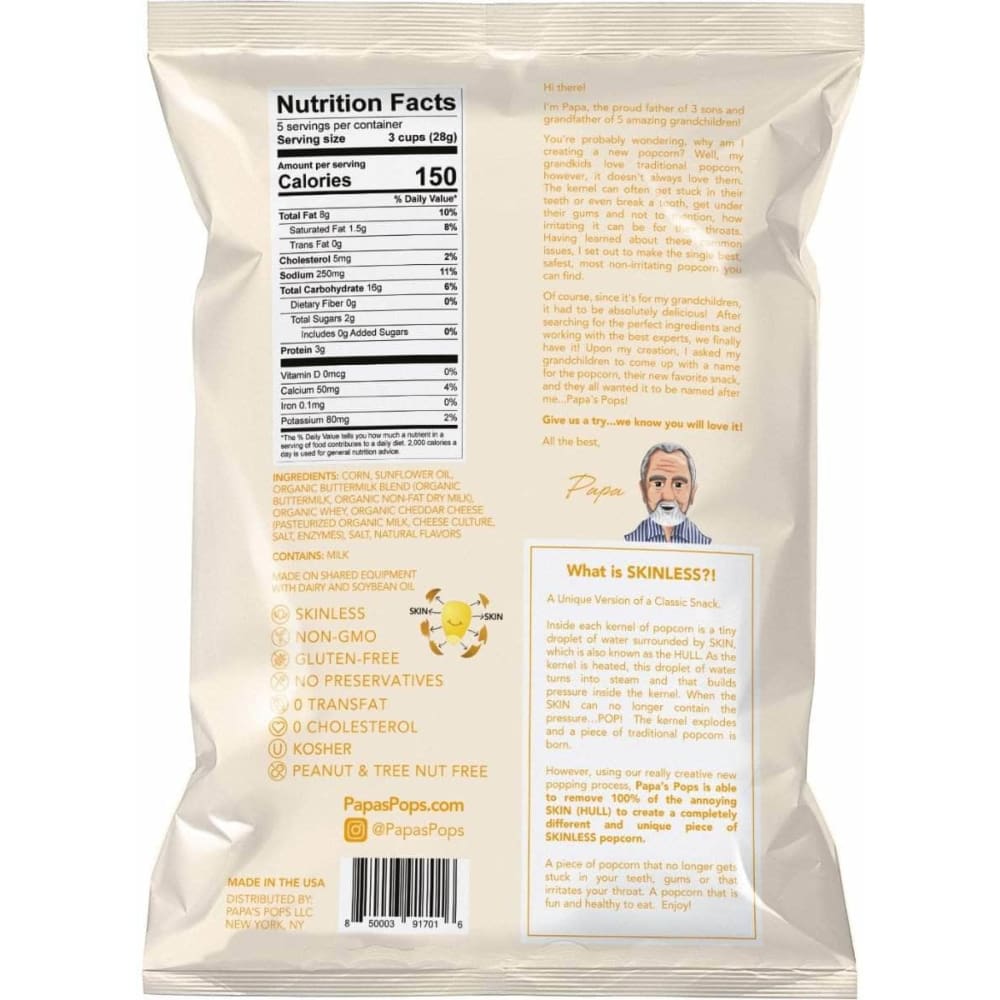 PAPAS POPS Papas Pops Popcorn White Cheddar, 5 Oz