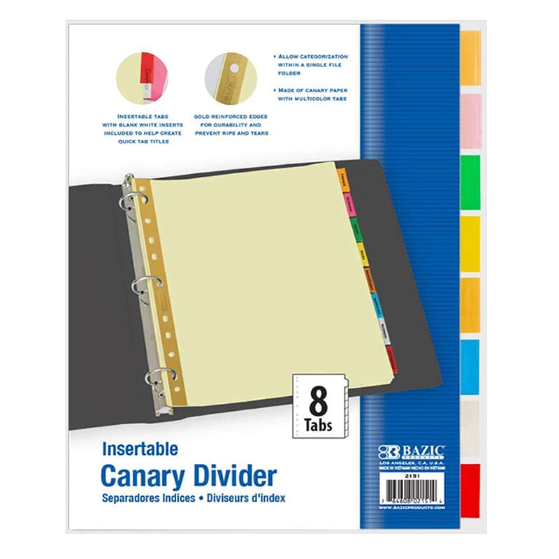 Paper Dividers with 8 Color Tabs (Pack of 12) - Dividers - Bazic Products