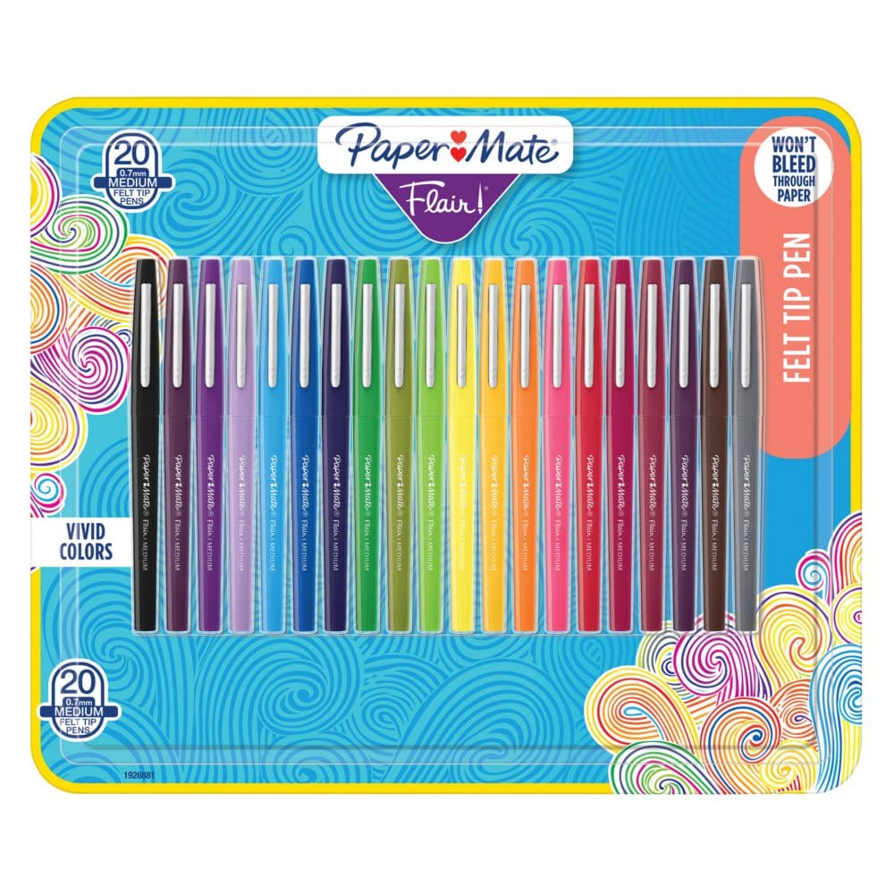 Paper Mate Flair Pens Assorted Colors Pack of 20 - First Day of School Essentials - Paper Mate