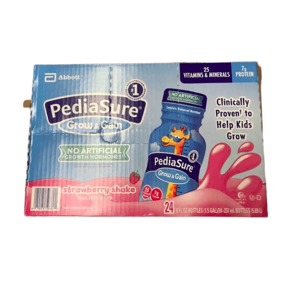 PediaSure Grow & Gain with Fiber, Kids’ Nutritional Shake, Strawberry, 8 fl oz, 24-Count - ShelHealth.Com