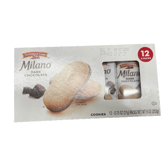 Pepperidge Farm Pepperidge Farm Milano Cookies, Dark Chocolate, 12 Packs, 2 Cookies per Pack, 9 oz