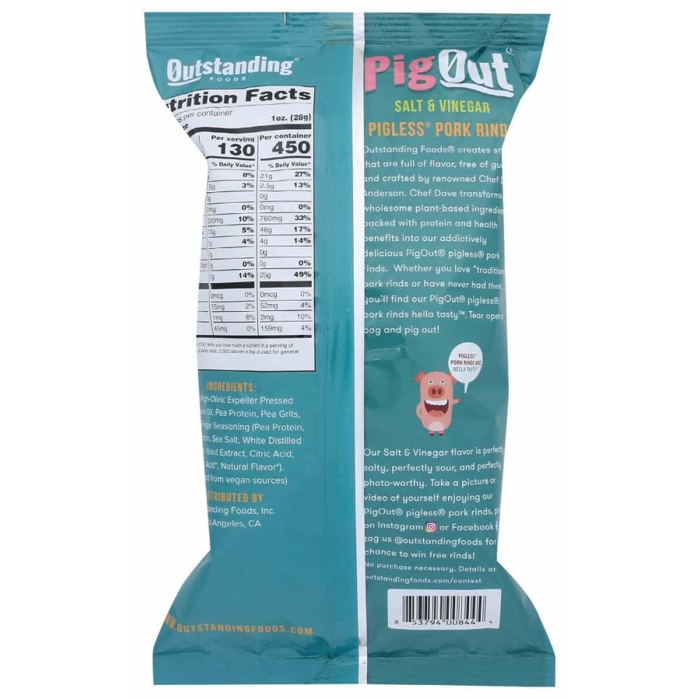 PIGOUT Pigout Pigless Pork Rinds Salt & Vinegar, 3.5 Oz