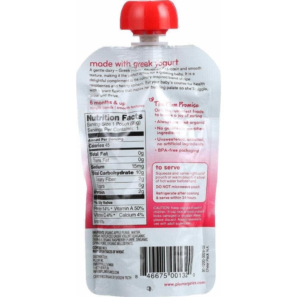 Plum Organics Plum Organics Organic Baby Food Stage 2 Apple, Raspberry Spinach & Greek Yogurt, 3.5 oz
